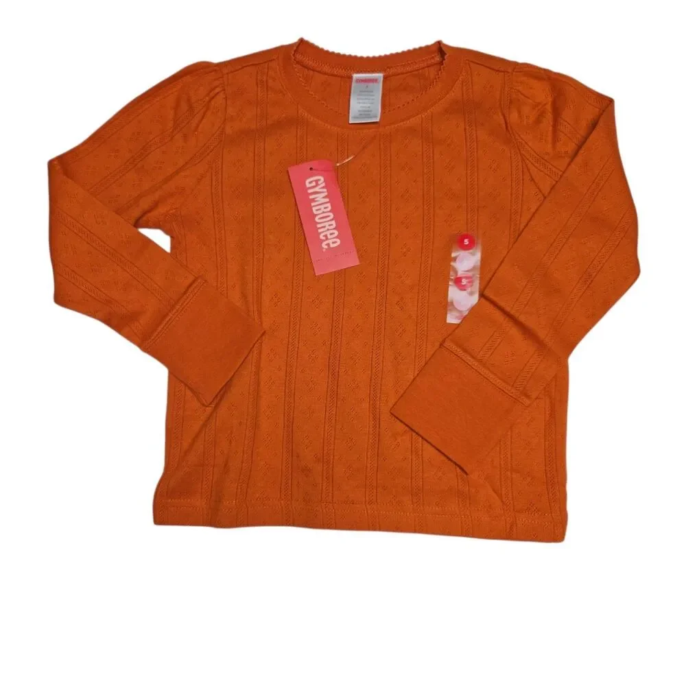 Vintage Gymboree Long Sleeved Top Size 5 Orange Pointelle Knit Lightweight NWT